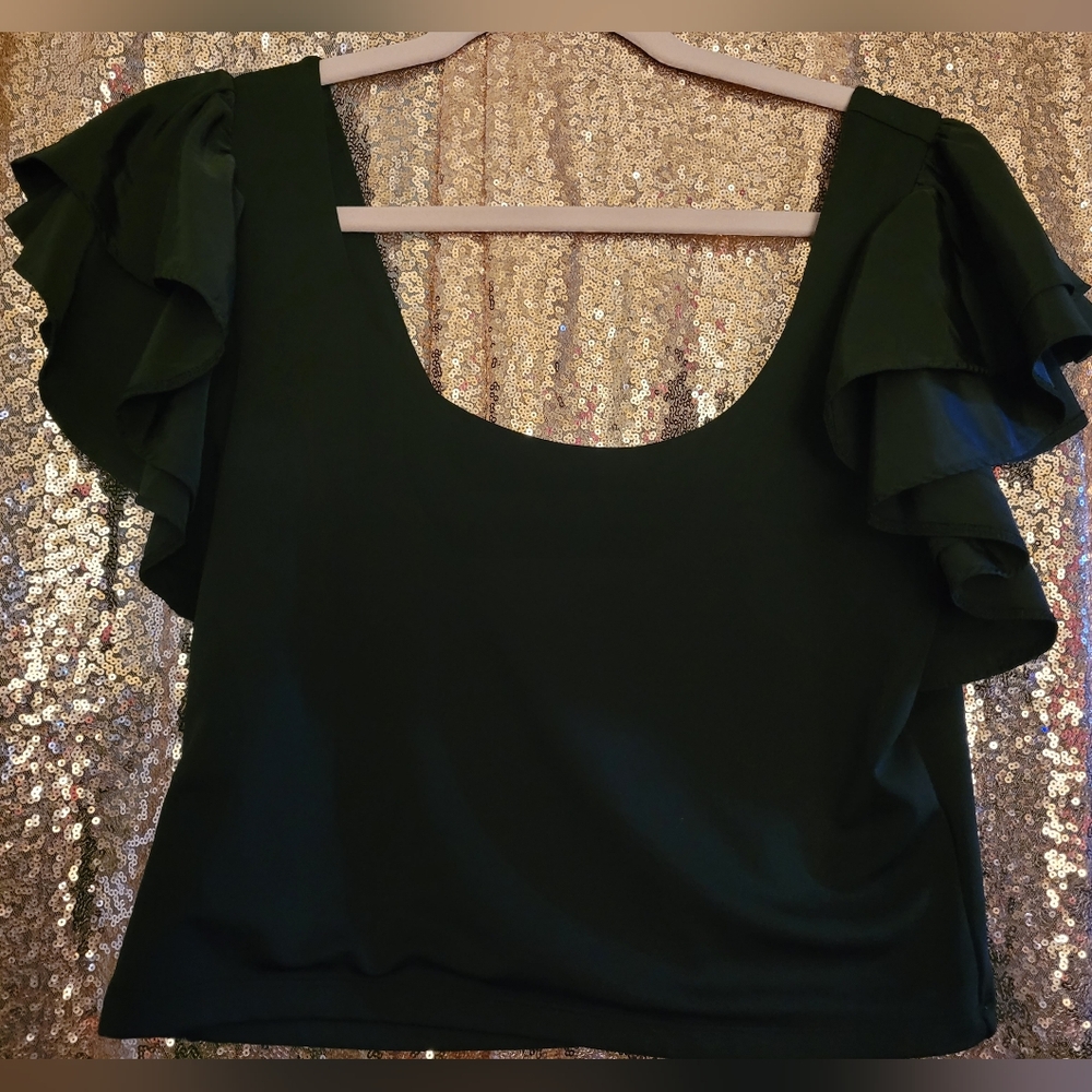 Black Flutter Sleeve Crop Blouse